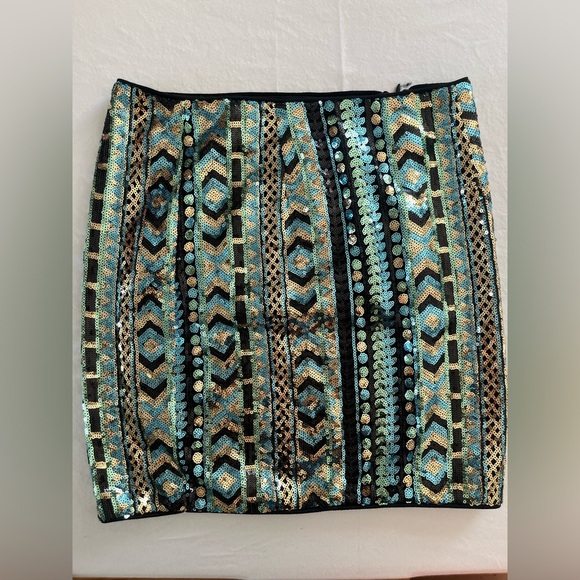 ARK & CO. aquatic colors sequined short skirt sz M swifty festival rave glam - Picture 2 of 8